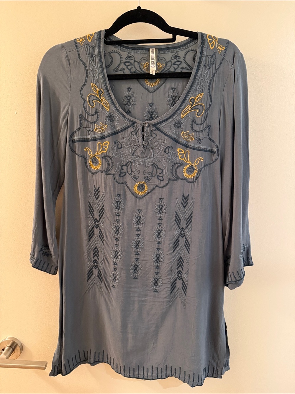 Monoreno Size S Women's Teal Green Embroidered Tunic Dress